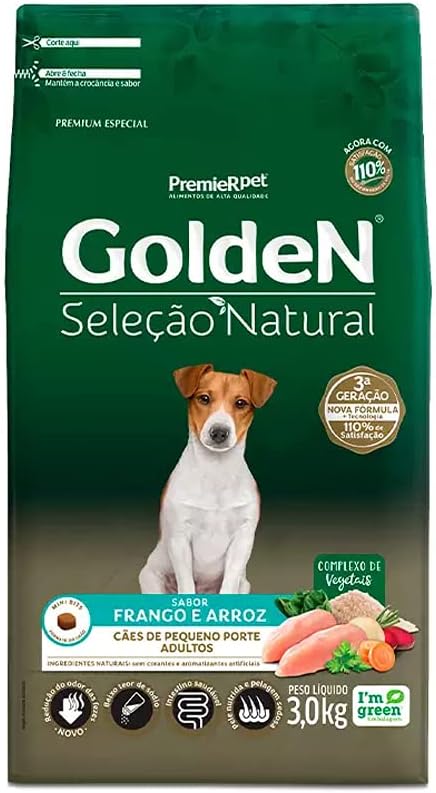 Premier Pet Ração Golden Seleção Natural Para Cães Adultos De Raças Pequenas Mini Bits 3Kg Para Todas Grande Adulto