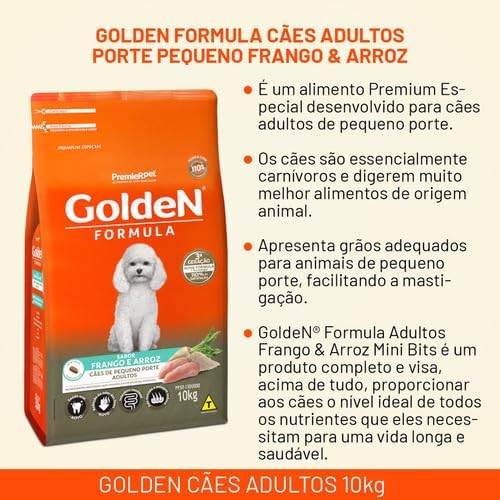 Golden - Ração Fórmula Mini Bits para Cães Adultos de Pequeno Porte Sabor Frango e Arroz - 10,1kg Premier Pet para Todas Pequeno Adulto - - Imagem 2