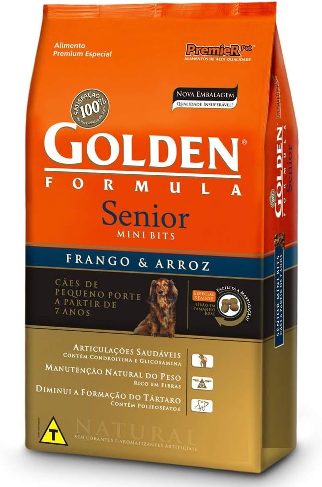 Ração Golden Fórmula Mini Bits Senior para Cães Adultos de Pequeno Porte Sabor Frango e Arroz, 10,1kg Premier Pet Para Todas Pequeno Idosos, - Imagem 2