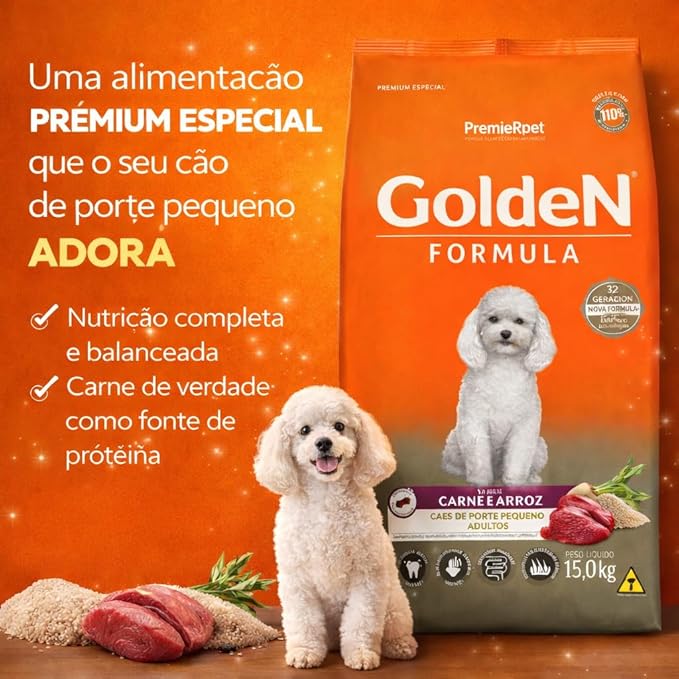 Premier Pet Ração Golden Fórmula Mini Bits Para Cães Adultos Pequeno Porte Sabor Carne E Arroz 3Kg Para Todas Pequeno Adulto - Imagem 3