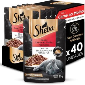 Pack Ração Úmida Sheba Sachê para Gatos Adultos Sabor Carne ao Molho 85g - 40 unidades