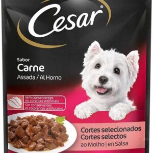 Ração Úmida Para Cachorros Cesar Sachê Cortes Selecionados Carne Assada ao Molho Adultos 85g