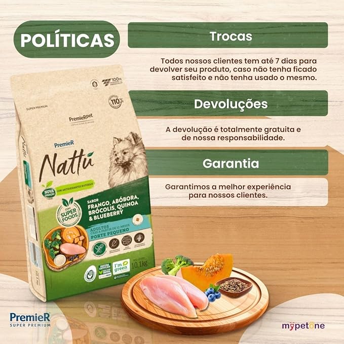 PremieR Pet Nattú Ração Seca para Cães Adultos Porte Pequeno Sabor Abóbora 10,1kg - Imagem 6